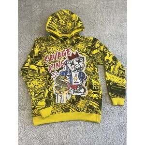One Color One Nation Savage King Comic Hoodie Youth large 14-16 Yellow Black Y2K